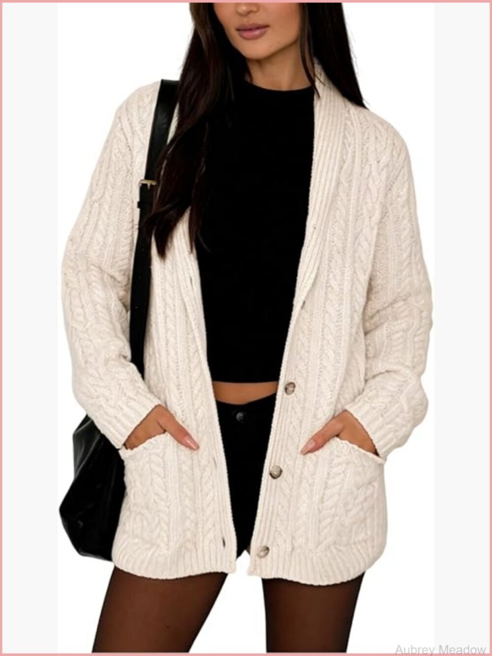 Chunky Cable Knit Button Front Cardigan Preppy Y2K Grunge